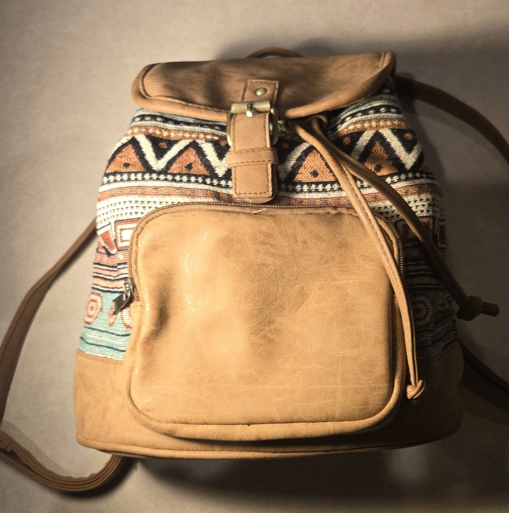 Brown Patterned Backpack - Picture 2 of 7